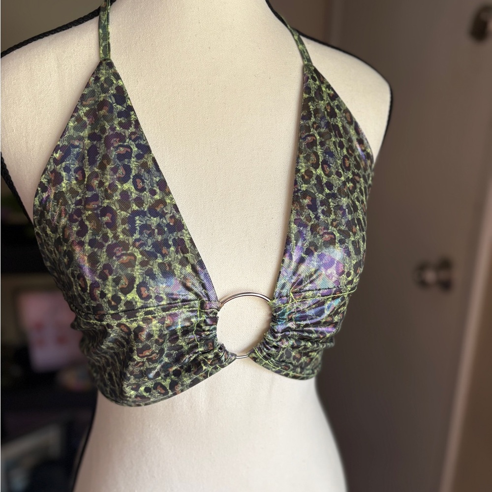 Green Leopard Print Halter Top